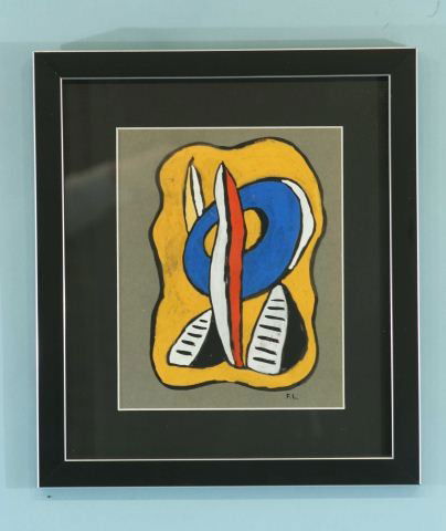 FERNAND LEGER "ABSTRACT" GOUACHE/PASTEL: ATTRIBUTED TO FERNAND LEGER (1881-1955) "ABSTRACT" GOUACHE/PASTEL. FRAMED AND MATTED. Height: 15 1/2 and 10 1/2 in. by Width: 13 1/2 and 7 1/2 in.