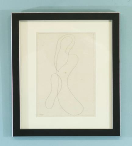 JEAN ARP "ABSTRACT DRAWING" PENCIL/CHARCOAL: ATTRIBUTED TO JEAN ARP (1887-1966) "ABSTRACT DRAWING" PENCIL/CHARCOAL. FRAMED AND MATTED. Height: 15 1/2 and 10 1/2 in. by Width: 13 1/2 and 7 1/2 in.