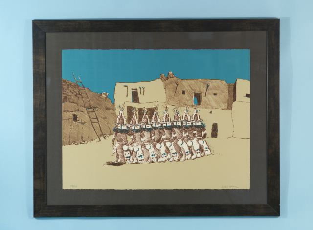 FRITZ SCHOLDER "INDIANS FOREVER SUITE" LITHO, 197: FRITZ SCHOLDER "INDIANS FOREVER SUITE" COLOR LITHOGRAPH, 1971. Height: 22 in. by Width: 30 in.