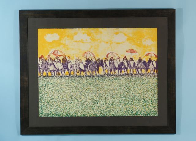 FRITZ SCHOLDER "INDIANS FOREVER SUITE" LITHO 63/7: FRITZ SCHOLDER "INDIANS FOREVER SUITE" COLOR LITHOGRAPH, EDITION NUMBER 63/75. Height: 22 1/2 in. by Width: 30 in.