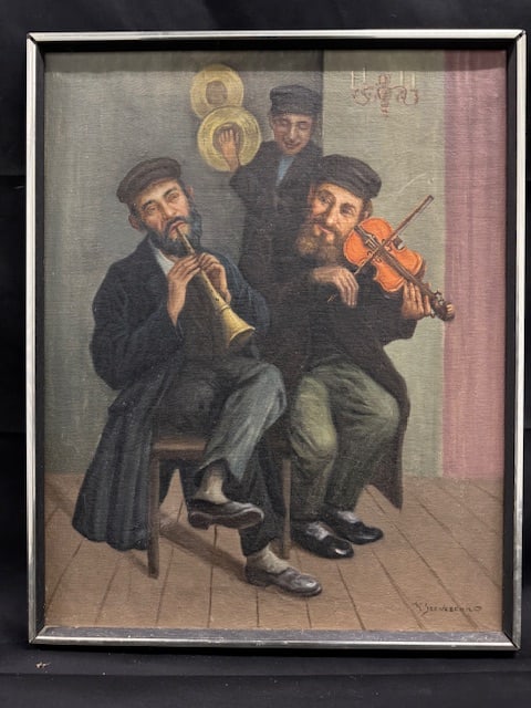 Konstantin Szewczenko Impressionist Oil Three Musicians Judaica Jewish Subject: Konstantin Szewczenko (Poland 1910-1991) impressionist genre scene of three jewish musicians. Oil on canvas. 1970's. Signed on the LR. About 20 by 16" stretcher and 17 by 21" framed.