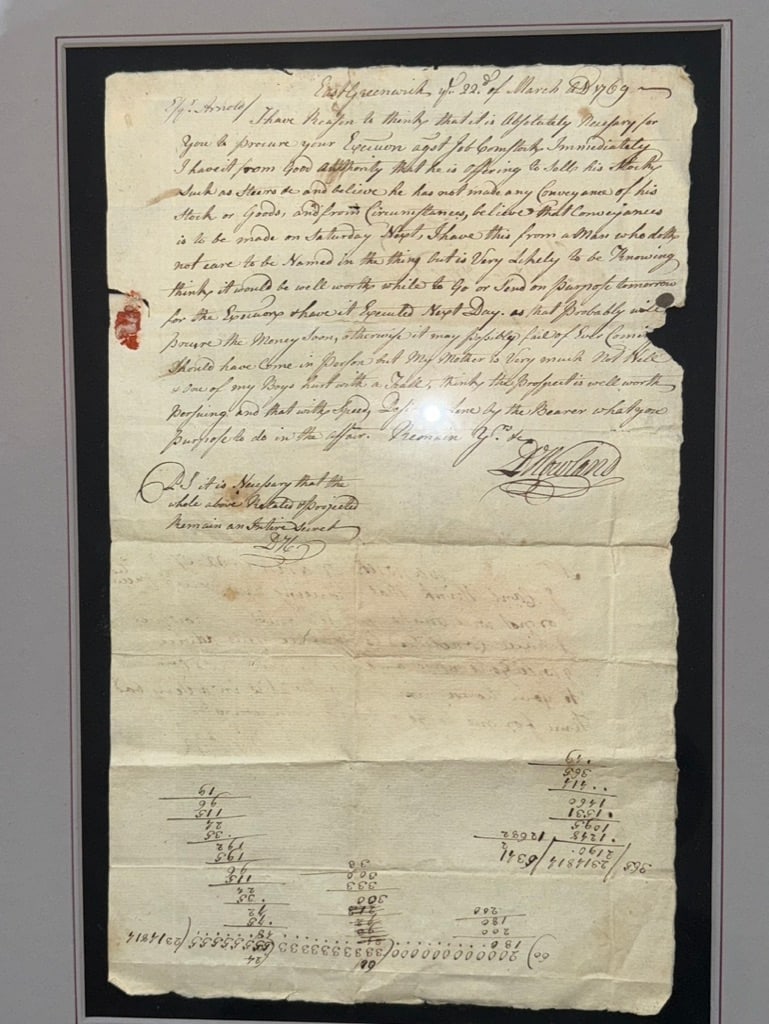 Early American /New England Rhode Island 1769 Howland Family (Quakers) Discussing Purchase of Land: An original letter written by D(aniel) Howland to a e/q Arnold about a land purchase opportunity. Written in East Greenwich, and dated March 22, 1769. The Howlands was an important Quaker family who s