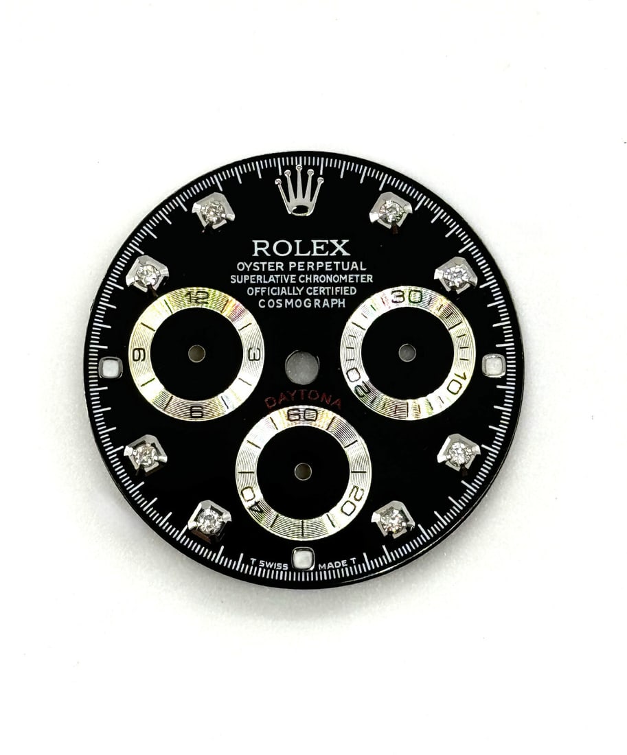 Rolex Zenith Daytona Custom Black Diamond Dial For Models 16520 16519 & 16529: Rolex Zenith Daytona Custom Black Diamond Dial For Models 16520 16519 & 16529Rolex Daytona AFTER MARKET custom black dial For Models 16520 16519 & 16529 in Mint Condition.