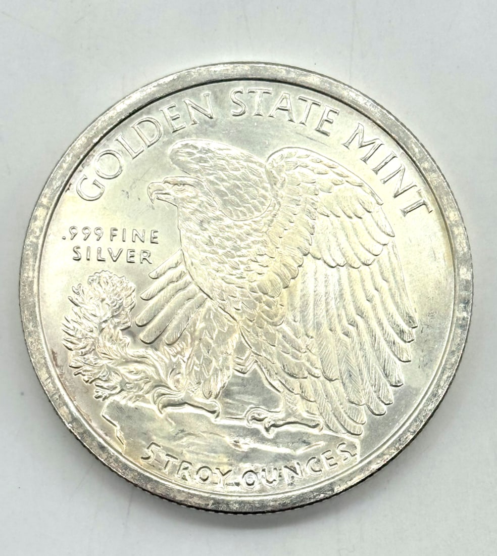 5 Troy Ounce .999 Fine Silver Rounds Golden State Mint | Bullion: The 5 Troy Ounce .999 Fine Silver Rounds from Golden State Mint are a popular choice for investors looking to add silver to their portfolio. Made in the United States, these rounds feature a fineness