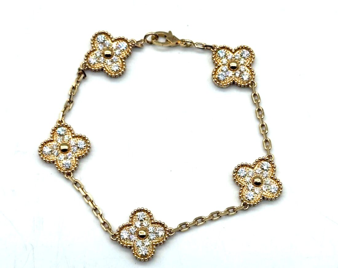 Rare Van Cleef & Arpels Vintage Alhambra 18kt Yellow Gold Diamonds Bracelet (1 of 5)