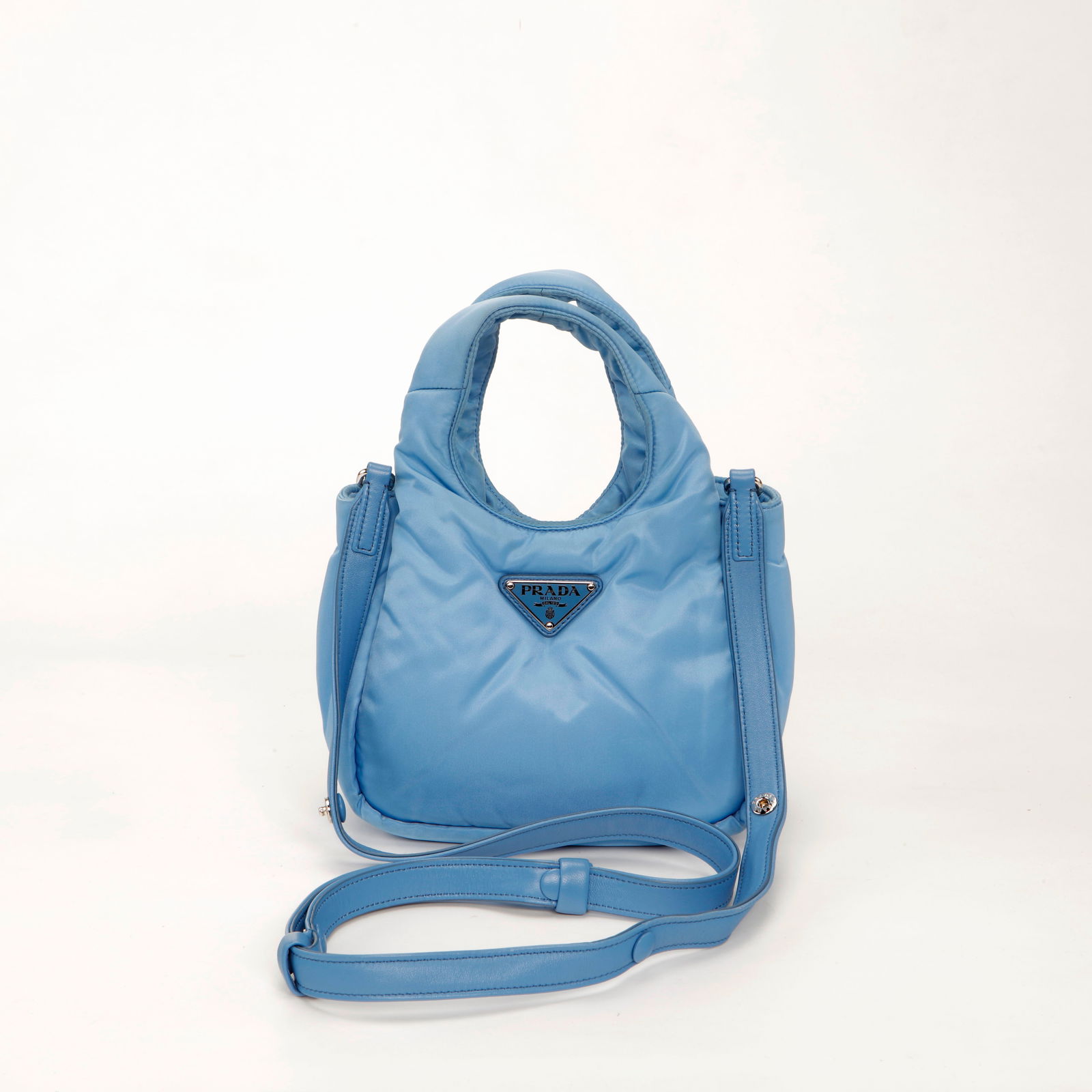 Prada Light Blue Padded Nylon Mini Tote with Strap (1 of 13)