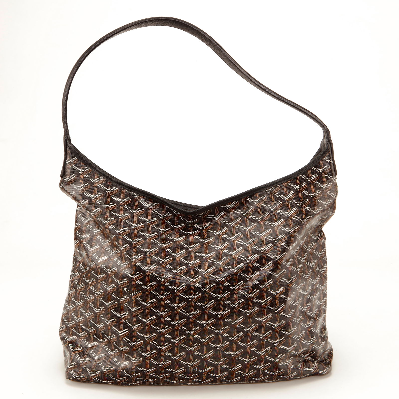 Goyard Brown Goyardine Belharra Hobo Shoulder Bag: Goyard Belharra hobo shoulder bag crafted in classic brown Goyardine coated canvas with leather trim and single shoulder strap. Designed with a soft, slouchy silhouette and spacious interior, this lig