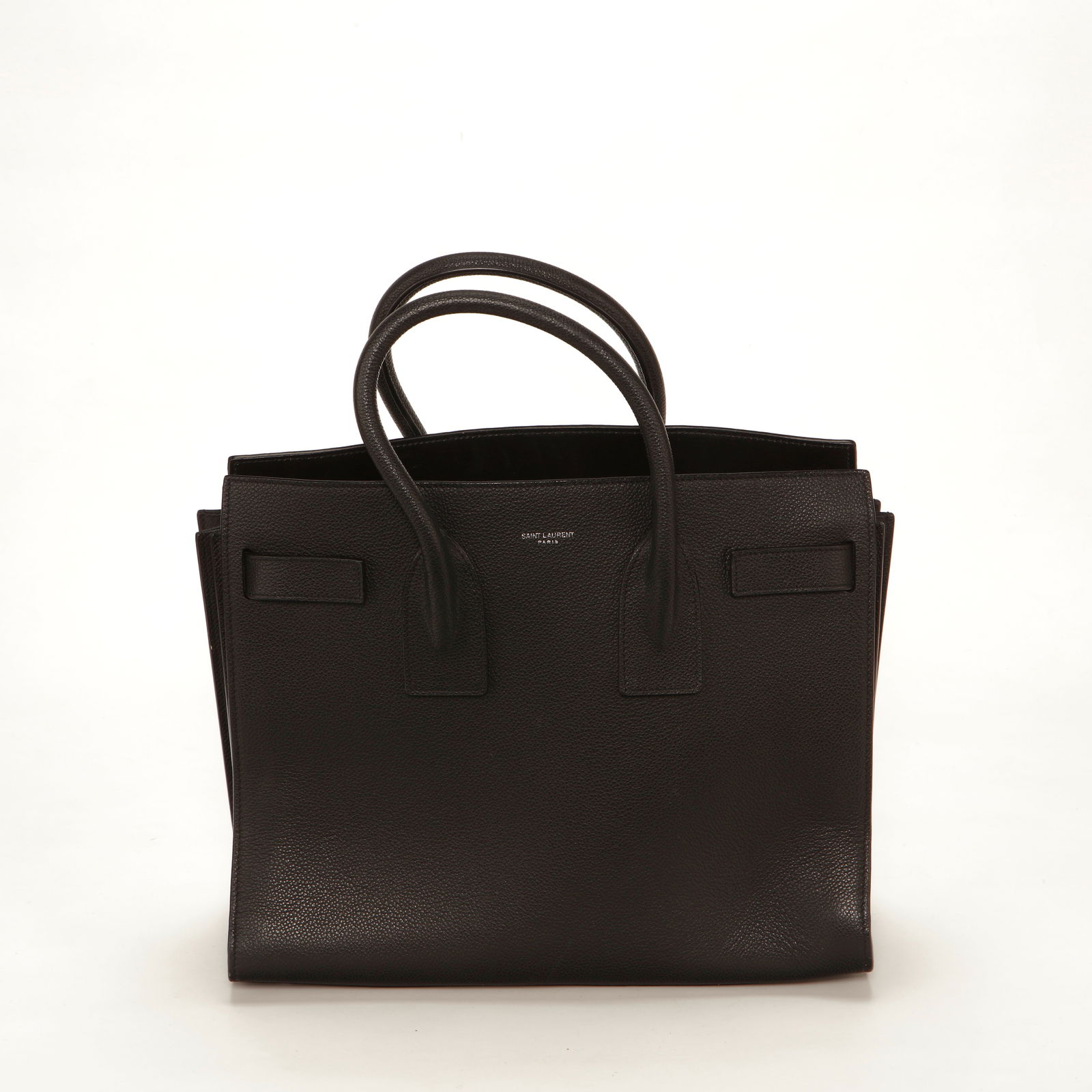 Saint Laurent Sac de Jour Tote – Black Leather: Authentic Saint Laurent Sac de Jour crafted in structured grained black leather. This iconic silhouette features rolled top handles, expandable side gussets, and the understated “SAINT LAURENT