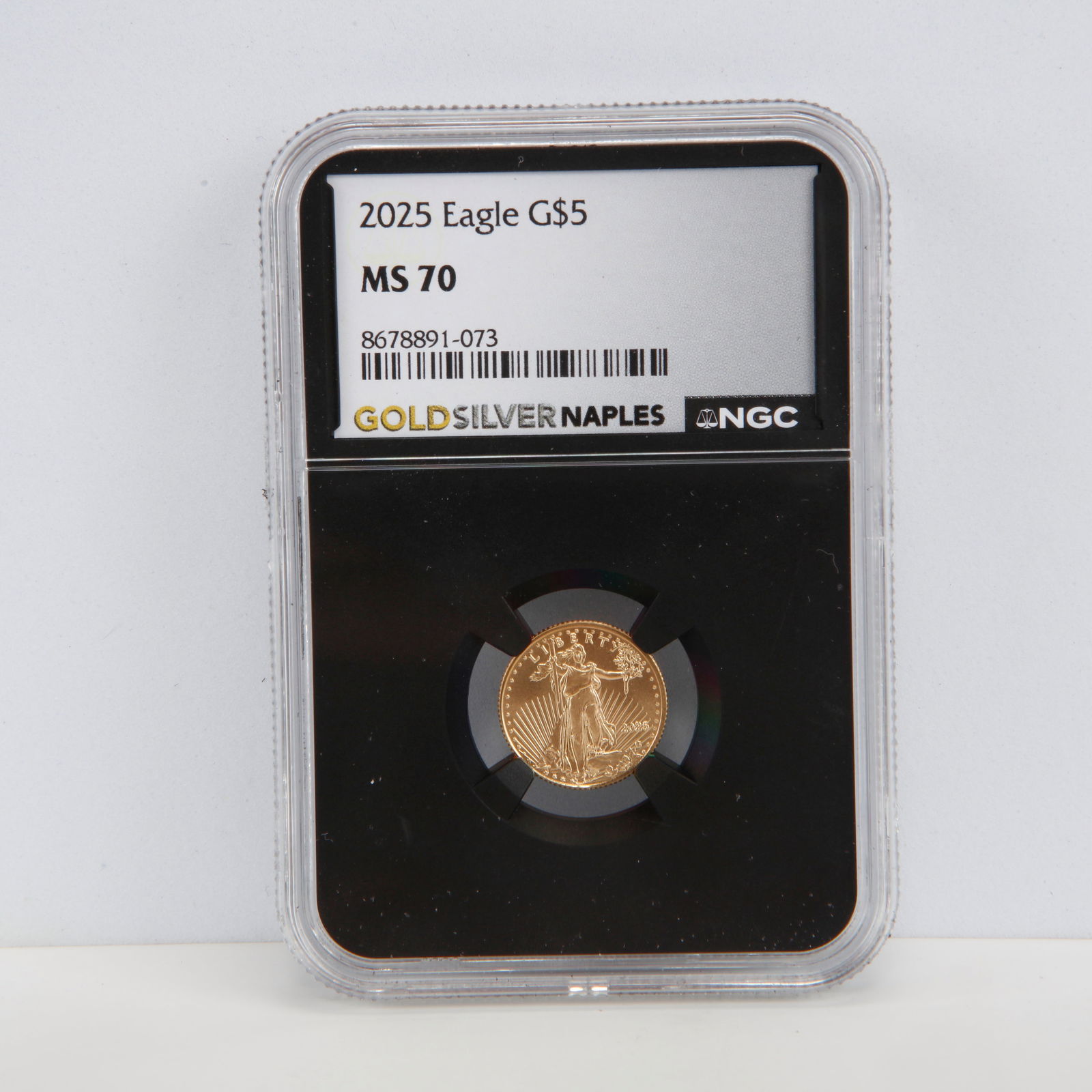 2025 $5 American Gold Eagle – NGC MS70 – 1/10 oz Gold – Gold & Silver Naples Label (1 of 2)