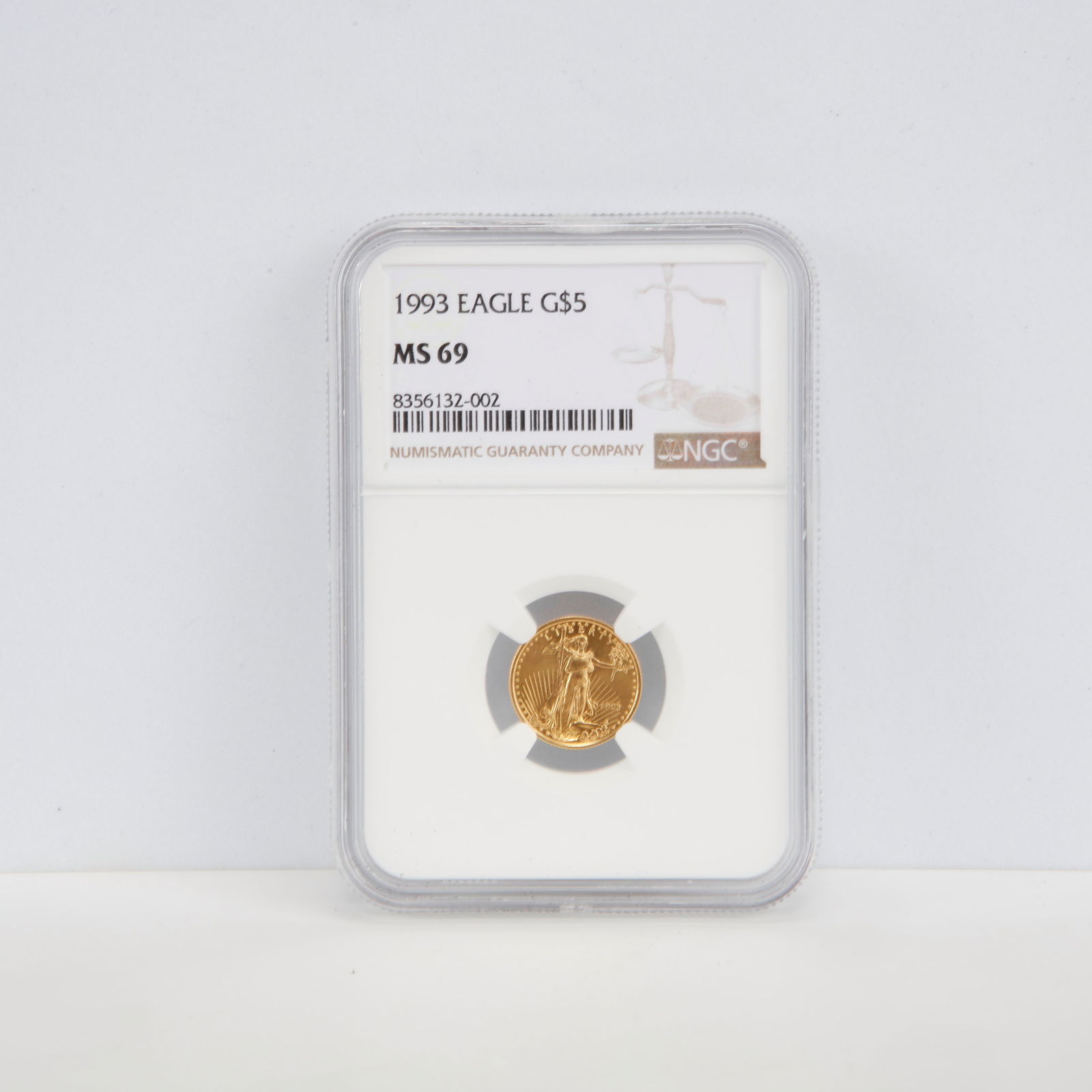 1993 $5 American Gold Eagle – NGC MS69 – 1/10 oz Gold: Offered here is a 1993 $5 American Gold Eagle, struck in 22-karat gold and containing 1/10 troy ounce of pure gold (.9167 fine). This example has been certified MS69 by NGC, indicating an exceptional
