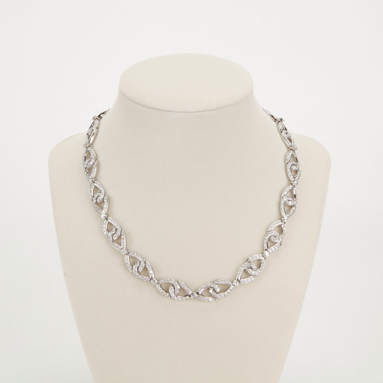 Rare Tiffany And Co Vintage Platinum and Diamonds Necklace: Elegant and exceptional Tiffany & Co. necklace crafted in platinum and featuring an intricate interlocking link design fully set with brilliant cut diamonds. The necklace displays outstanding craftsma