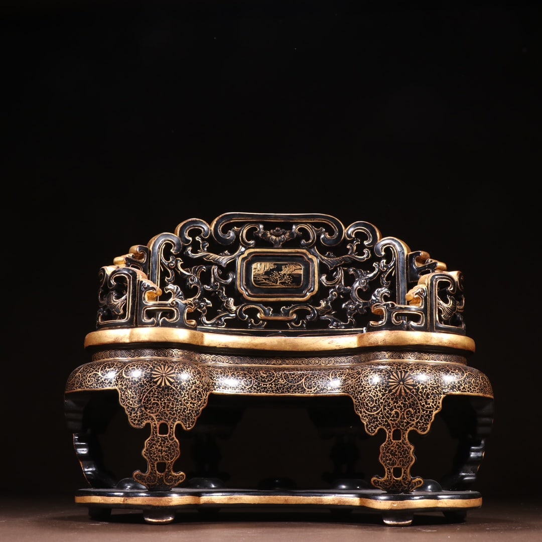 A piece of clear wood tire lacquerware painted gold Arhat bed table (1 of 9)