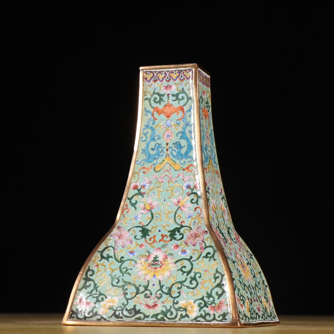 A Qing Dynasty bronze painting enamel entangled branch lotus flower pattern appreciation bottle (1 of 8)