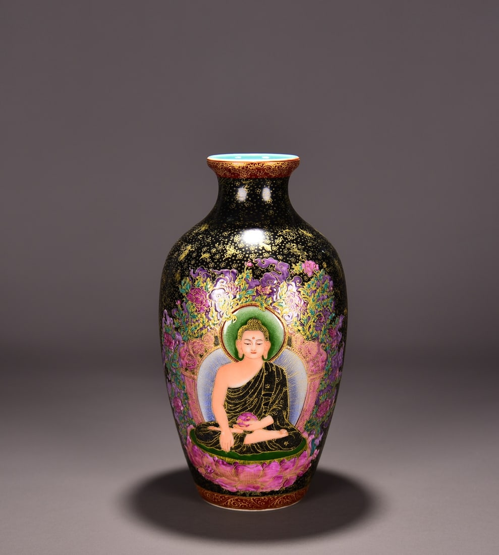 A piece of Qing Qianlong enamel painted gold thangka plum vase (1 of 9)