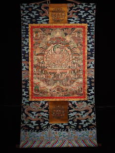 A piece of Ming Dynasty Tibetan "Zhun Ti Buddha Mother" thangka: Ming Dynasty Tibetan "Zhun Ti Buddha Mother" Thangka Size:H: 1.5m W: 80cm Paint Core H: 89cm W: 60cm (The Dimensions Of All Batches Are Manually Measured.If You Need More Detailed Information, Please