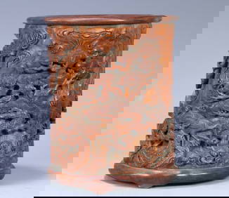 A Ming Dynasty "Li Liufang" bamboo carving three friends - pine, bamboo and plum pen holder (1 of 9)