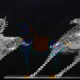 A Qing Dynasty copper tire cloisonné enamel horse ornament: Qing Dynasty copper tire cloisonné enamel horse ornaments Size:H:33cm W:34.6cm W:4549.1g (The Dimensions Of All Batches Are Manually Measured.If You Need More Detailed Information, Please Contact
