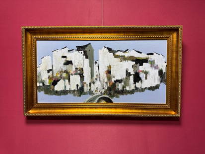 An oil painting by Wu Guanzhong: Wu Guanzhong's oil paintings Size:98x48cm frame:116x66cm (The Dimensions Of All Batches Are Manually Measured.If You Need More Detailed Information, Please Contact Our Customer Service Before Bidding.
