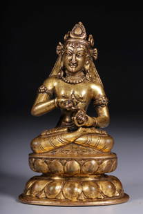 A Qing Dynasty bronze gilt Vajrasattva seated statue: Qing Dynasty bronze gilt Vajrasattva seated statue Size:H:10cm L:6cm W:4.7cm W:335g (The Dimensions Of All Batches Are Manually Measured.If You Need More Detailed Information, Please Contact Our Custo