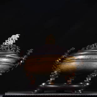 A piece of the Ming Dynasty copper tire dragon ear aromatherapy furnace: The Ming Dynasty's copper tire dragon ear aromatherapy furnace Size:H:24.1cm W:23.8cm W:3743.2g (The Dimensions Of All Batches Are Manually Measured.If You Need More Detailed Information, Please Conta