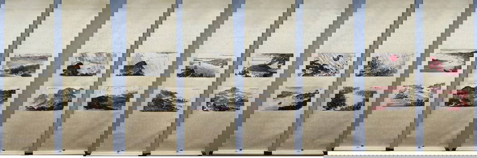 A picture of Fu Baoshi's fine sixteen scenes on the screen: Fu Baoshi's boutique sixteen scenes are on the screen Size:Painting core 30x47cm x16 (The Dimensions Of All Batches Are Manually Measured.If You Need More Detailed Information, Please Contact Our