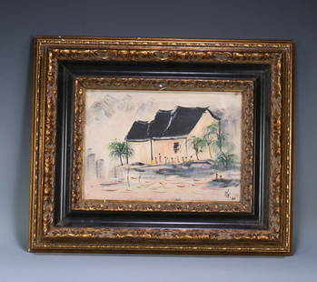 A modern oil painting of Wu Guanzhong's figures: Modern Wu Guanzhong's figure landscape oil painting Size:48x40cm Painting core:29x20cm (The Dimensions Of All Batches Are Manually Measured.If You Need More Detailed Information, Please Contact Our Cu