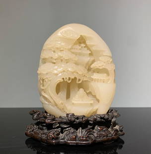 A piece of Hetian white jade carving Panasonic old man Shanzi ornament of the Qing Dynasty: Qing Dynasty Hetian white jade carving Panasonic old man Shanzi ornaments Size:L:10cm W:4cm H:11.5cm W:697.3g base H:14.5cm (The Dimensions Of All Batches Are Manually Measured.If You Need More Detail
