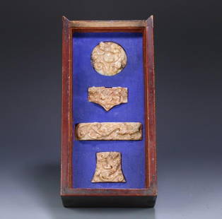 A set of Han Dynasty ancient jade dragon pattern jade sword ornaments: Han Dynasty ancient jade dragon pattern jade sword ornament set Size:6x2cm 6.4x4.1x1.8cm 11x2.9x1.9cm 4.9x5.5x2cm W:370g (The Dimensions Of All Batches Are Manually Measured.If You Need More