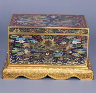 A cloisonné dragon button box from the Qing Dynasty: Qing Dynasty cloisonné dragon pattern button lid box Size: 18.1x13.6x10.6cm W:1444g (The Dimensions Of All Batches Are Manually Measured.If You Need More Detailed Information, Please Contact Our Cust