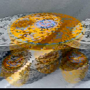 A set of exquisite copper tire cloisonné enamel cloisonné nine dragon round table ornaments: A set of exquisite copper tire cloisonné enamel cloisonné nine dragon round table ornaments Size: Table H:82cm D:99cm Stool H:44cm D:45cm Face D:30cm W:175kg (The Dimensions Of All Batches Are Manua