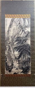 A fine landscape painting scroll by Fu Baoshi: Fu Baoshi's fine landscape painting shaft Size: Painting core 134×61cm (The Dimensions Of All Batches Are Manually Measured.If You Need More Detailed Information, Please Contact Our Customer