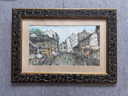 A street map of Yan Wenliang on paper: Ngan Wenliang's street map on paper Size: Painting core 48×28cm kuang:72×52cm (The Dimensions Of All Batches Are Manually Measured.If You Need More Detailed Information, Please Contact Our