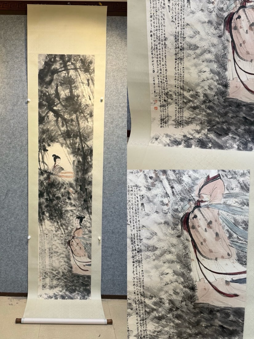 A picture of Fu Baoshi's Erxiang drawings is a vertical scroll: Fu Baoshi's Erxiang drawings are vertical scrolls Size: Painting core 51.5x230cm (The Dimensions Of All Batches Are Manually Measured.If You Need More Detailed Information, Please Contact Our Customer