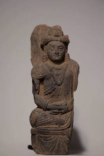 A stone carving of Guanyin Bodhisattva Jiandra shale Buddha statue ornament: Holding lotus crown hair Guanyin Bodhisattva Jiandra stone carving Shale Buddha statue ornament Broken glued up in the middle - Gandhara Buddha statue, Gandhara sculpture, Greek Buddha statue, Greek B