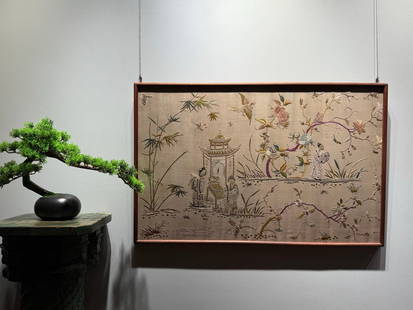A Qing Dynasty Cantonese embroidery of the West Chamber: A Qing Dynasty Cantonese embroidery of the West Chamber Size: 95×61cm (The Dimensions Of All Batches Are Manually Measured.If You Need More Detailed Information, Please Contact Our Customer Service B