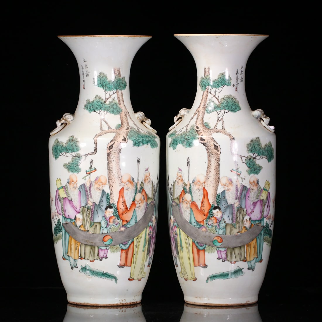 A piece of fine pastel five old dedication poems amphora: Qing Dynasty pastel five old dedication poems amphora Size: H:57cm Belly D:22cm (The Dimensions Of All Batches Are Manually Measured.If You Need More Detailed Information, Please Contact Our Customer