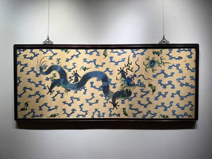 A Qing Dynasty Suzhou embroidered dragon playing with pearls: A Qing Dynasty Suzhou embroidered dragon playing with pearls Size: 164x68cm (The Dimensions Of All Batches Are Manually Measured.If You Need More Detailed Information, Please Contact Our Customer Serv