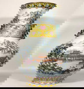 A landscape water vase made in the Qianlong era of the Qing Dynasty: Qing Dynasty Qianlong year enamel pavilion pavilion landscape water vase SIZE: H:44cm Mouth D:20cm Belly D:30cm Foot D:17cm (The Dimensions Of All Batches Are Manually Measured.If You Need More Detail