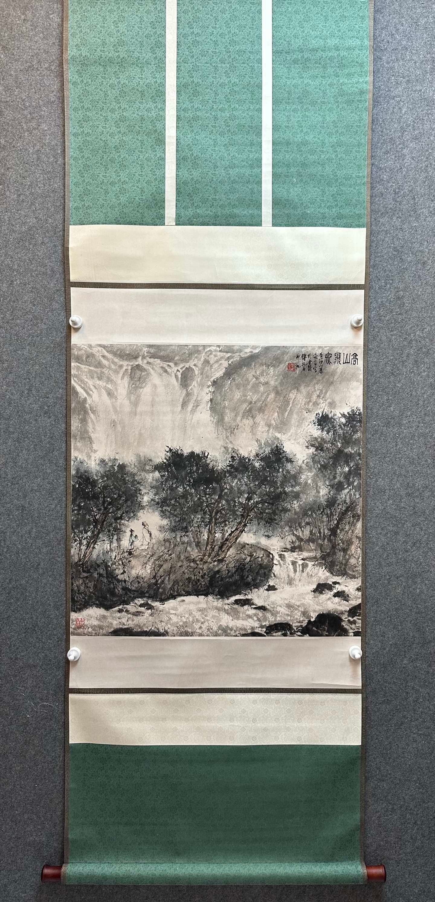 A landscape painting axis by Fu Baoshi: Fu Baoshi's landscape painting axis SIZE: Painting core 69×69cm (The Dimensions Of All Batches Are Manually Measured.If You Need More Detailed Information, Please Contact Our Customer Service Before