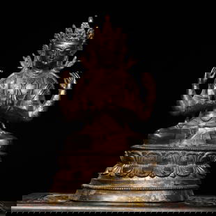 A four-armed Guanyin Buddha statue made of bronze rubbing: Four-armed Guanyin Buddha statue with copper rubbing SIZE: H:33cm W:21cm T:14cm W:3.75kg (The Dimensions Of All Batches Are Manually Measured.If You Need More Detailed Information, Please Contact Our