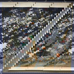 A silk book of the Qing Dynasty, four screens, Miao Jiahui, Shen Zhenlin, cooperates with a hundred: The four screens of the Qing Dynasty silk book, Tongjing, Miao Jiahui, Shen Zhenlin, and a hundred birds and phoenixes Size: Painting core:188x174cm (The Dimensions Of All Batches Are Manually Measure