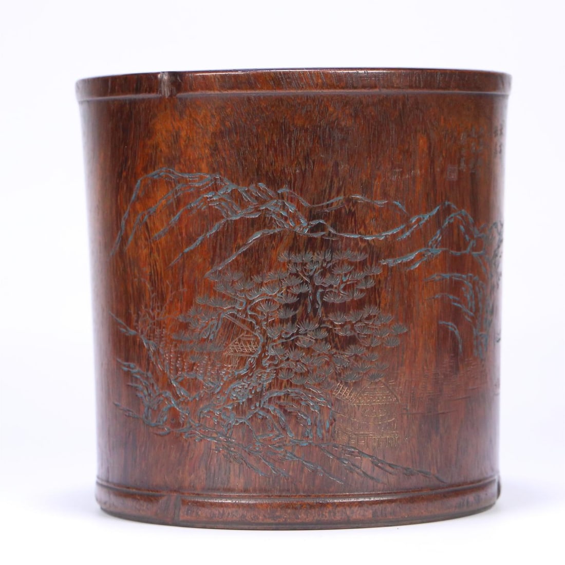 A Qing Dynasty study elegance Zhang Zhiwan's Huanghuali character story landscape pen holder: Qing Dynasty study elegance Zhang Zhiwan Huanghuali character story landscape pen holder Size: 15.5x15.6cm W:919.5g (The Dimensions Of All Batches Are Manually Measured.If You Need More Detailed Infor