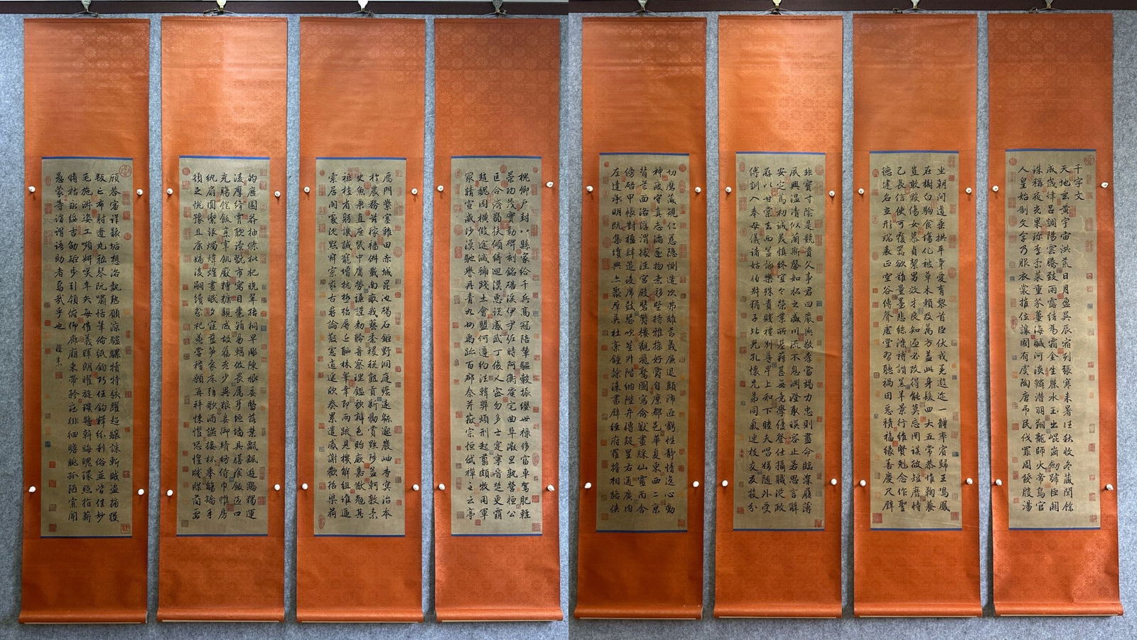 A paper version of Huai Su's thousand-character text with eight screens: Huai Su's thousand-character text on eight screens on paper Size: DPainting core:137x33x8cm (The Dimensions Of All Batches Are Manually Measured.If You Need More Detailed Information, Please Contact O