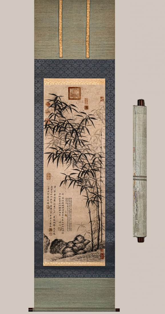 A bamboo and stone picture of Wang Meng: Wang Meng's bamboo and stone picture SIZE: 38x108cm (The Dimensions Of All Batches Are Manually Measured.If You Need More Detailed Information, Please Contact Our Customer Service Before Bidding.)