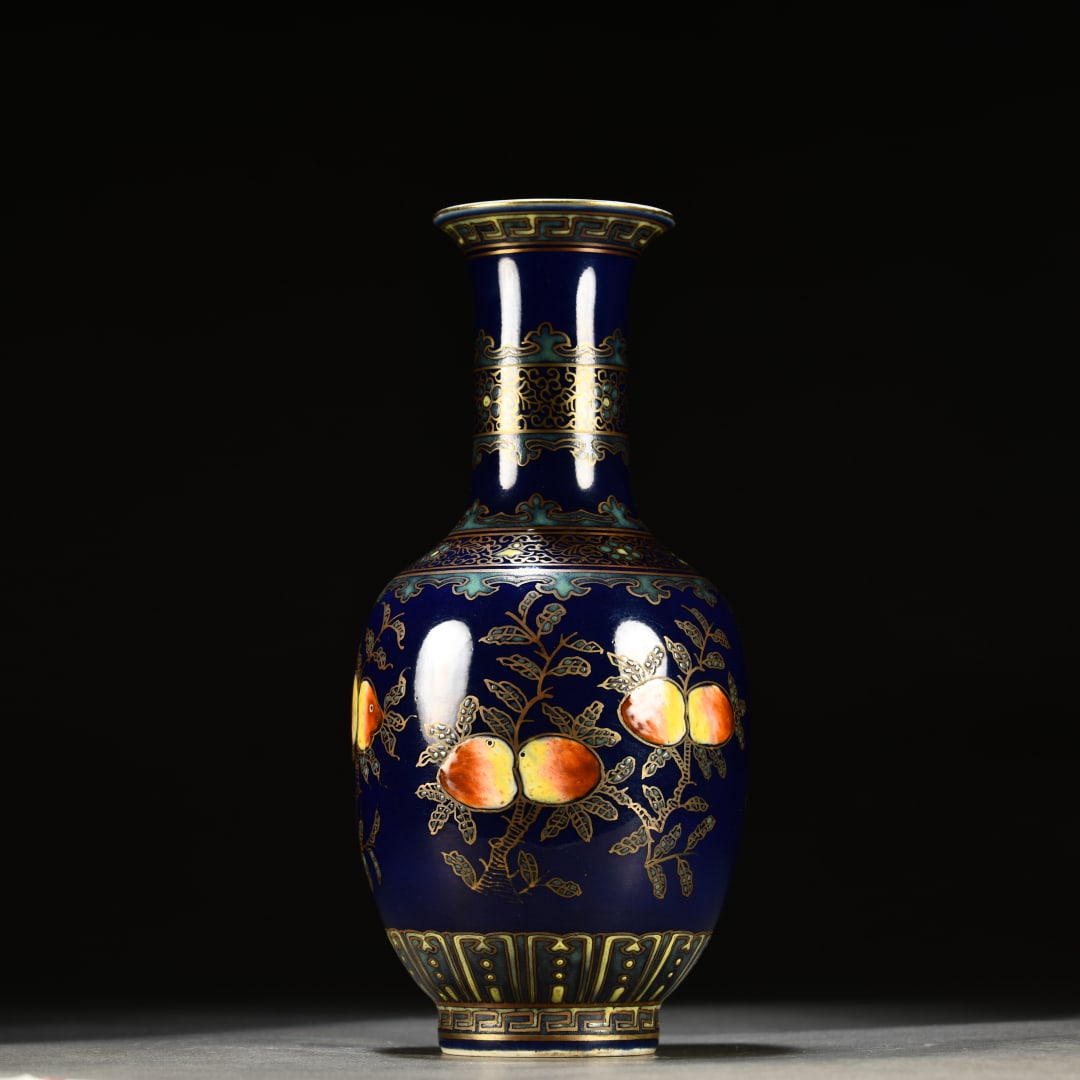 A Qing Dynasty blue glazed pastel vase: Qing Dynasty blue glazed pastel vase SIZE: H:19cm W:5.5cm (The Dimensions Of All Batches Are Manually Measured.If You Need More Detailed Information, Please Contact Our Customer Service Before Bidding