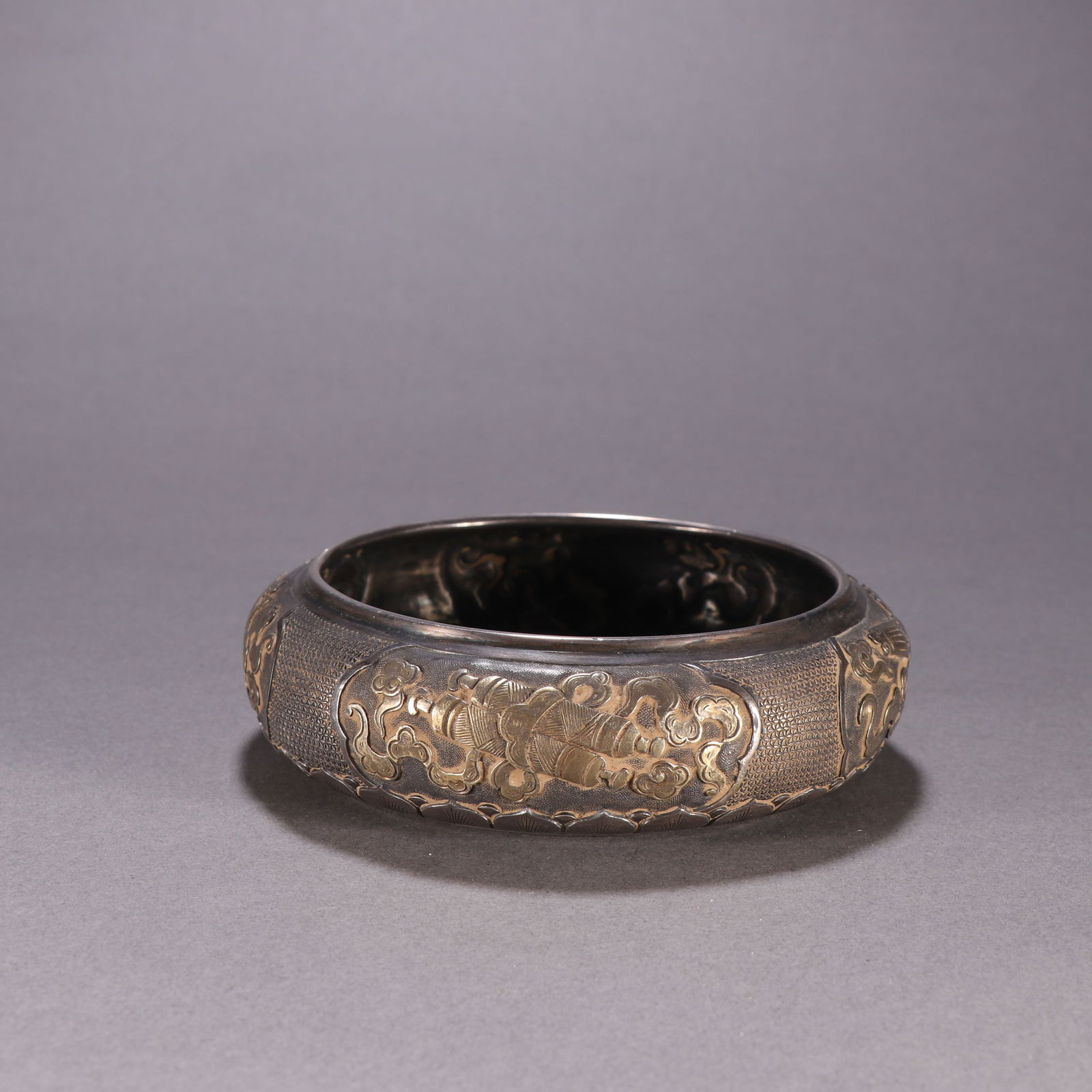 A Qing Dynasty silver-gilt qin, chess, calligraphy, painting, and water bowl (1 of 9)