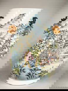 An Exquisite Famille-Rose Landscape and Figure Pattern Double-Ears Vase: An Exquisite Famille-Rose Landscape and Figure Pattern Double-Ears Vase Qing Dynasty, China Qianlong Six-character Mark Size:38.5cmx27cm (The Dimensions Of All Batches Are Manually Measured.If You