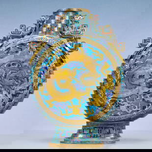 A Exquisite Cloisonne Lotus Pattern Dragon Pattern Double-Ears Vase: A Exquisite Cloisonne Lotus Pattern Dragon Pattern Double-Ears Vase Qing Dynasty, China Qianlong Four-character Mark Size:29cmx11cmx40cm Weight:4850g (The Dimensions Of All Batches Are Manually Measur