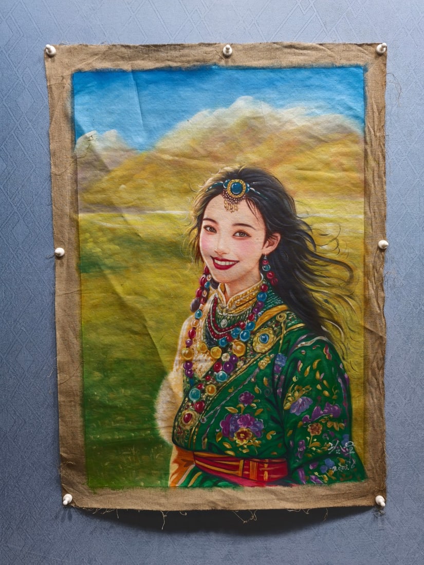 A Chinese Figures Oil Painting: A Chinese Figures Oil Painting Leng jun Size:71cmx101cm (The Dimensions Of All Batches Are Manually Measured.If You Need More Detailed Information, Please Contact Our Customer Service Before Bidding.)