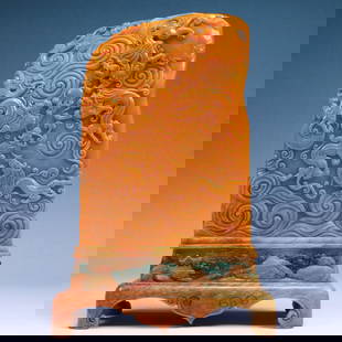 An Exquisite Tianhuang Stone Dragon Pattern with poem Seal: An Exquisite Tianhuang Stone Dragon Pattern with poem Seal Qing Dynasty, China Size:17.5cmx5cmx25cm Weight:8100g (The